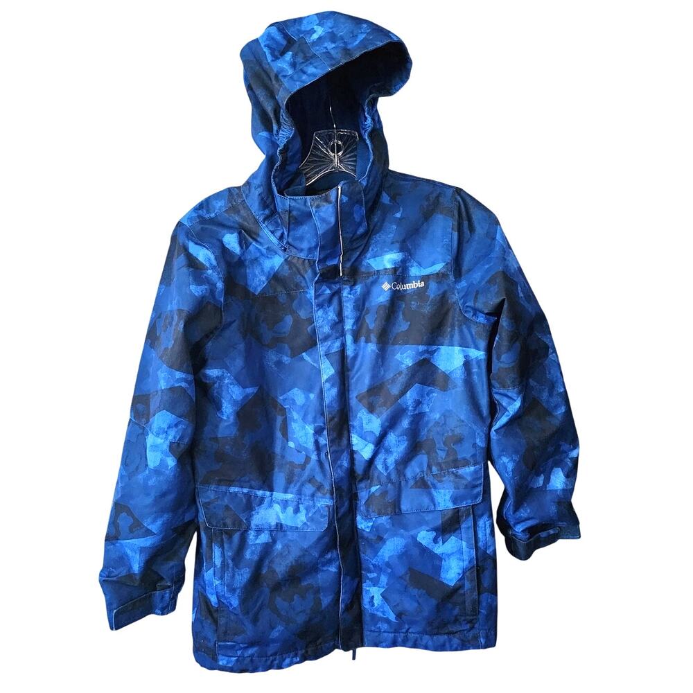 Columbia Youth Interchange Omni Tech wind waterproof Blue Camo Geometric Medium